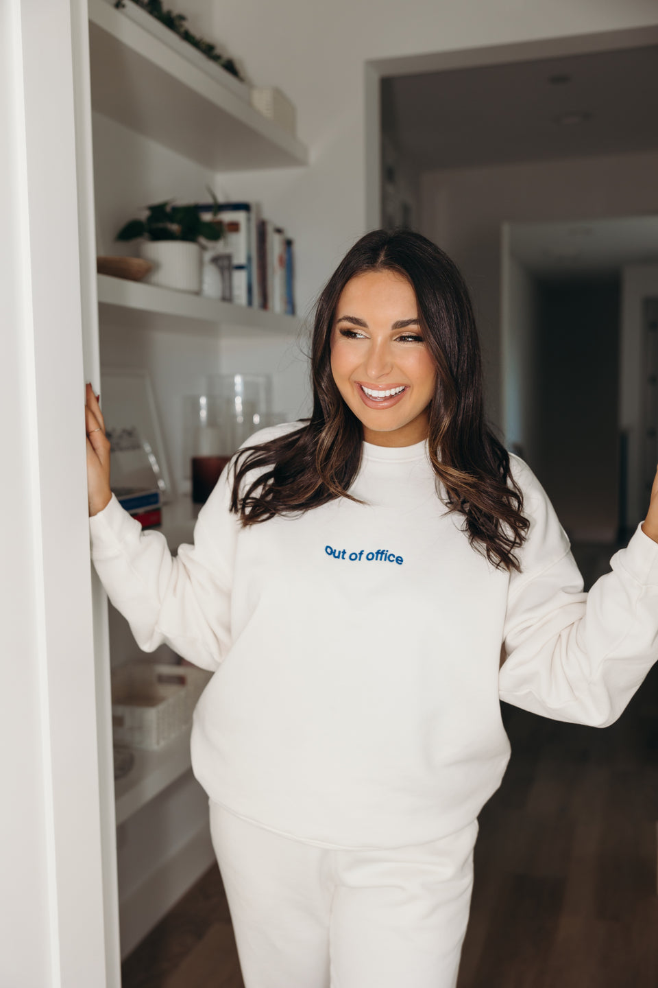 Corporate Natalie Out of Office Crewneck in Supermoon and Cove